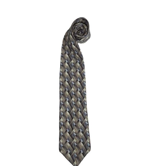 Dockers Men’s 100% Silk Necktie Geometric Woven Pattern Brown Tan Gray 3.5” - Picture 1 of 5